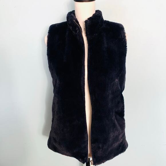 J. Crew Factory Navy Faux Fur Vest Size Small - Picture 7 of 9